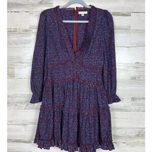 Mable by Anthropology womens medium blue red boho mini dress ruffle floral